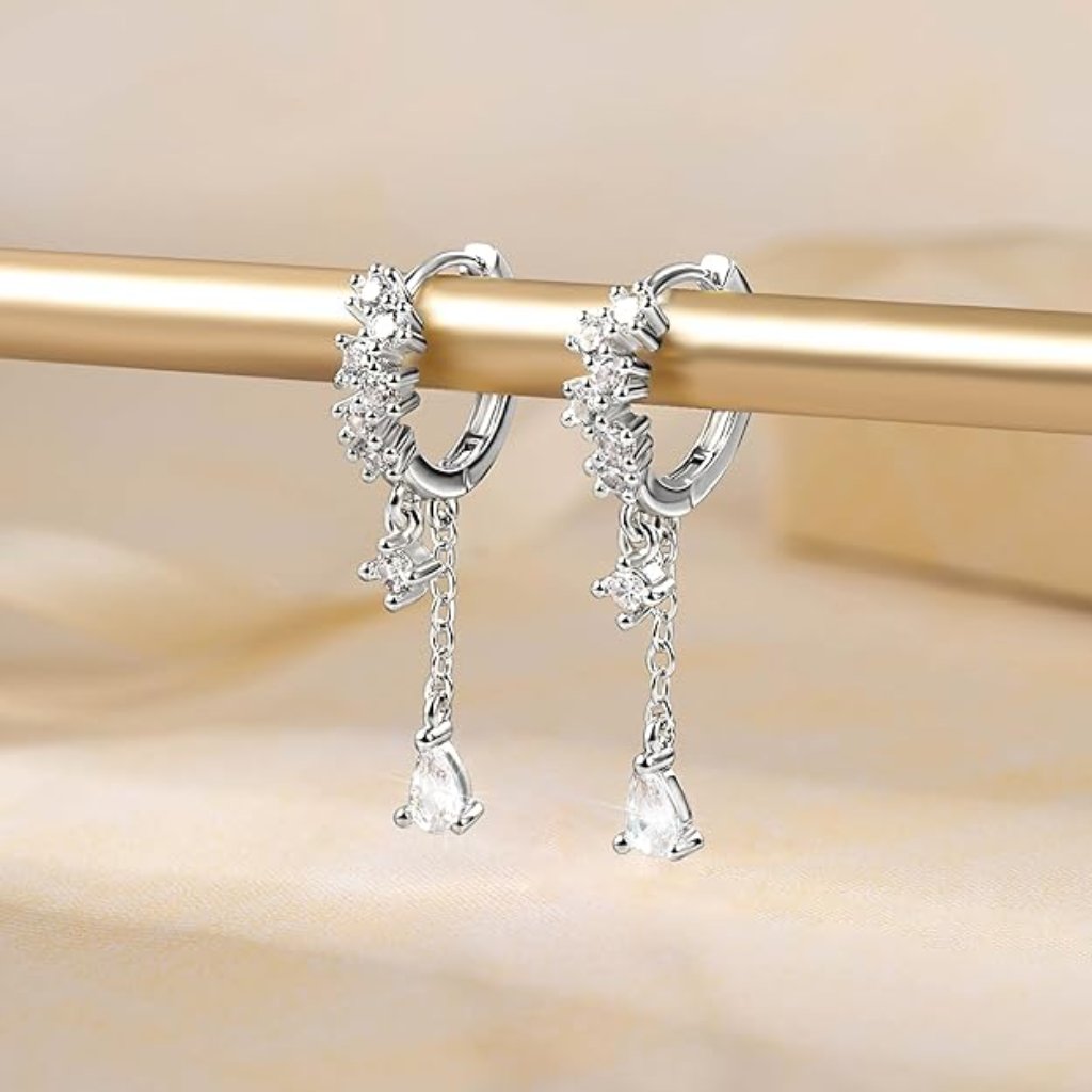 925 Sterling Silver Drop Dangle Earrings Cubic Zirconia Teardrop Hoop Dangle 39$
